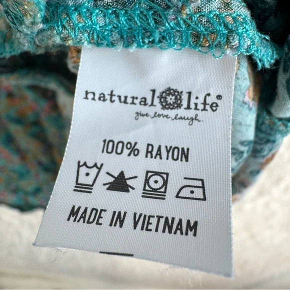 Natural Life Stella V-Neck Mini Dress Women’s XL Turquoise Ditsy Vines Bohemian - Picture 9 of 11